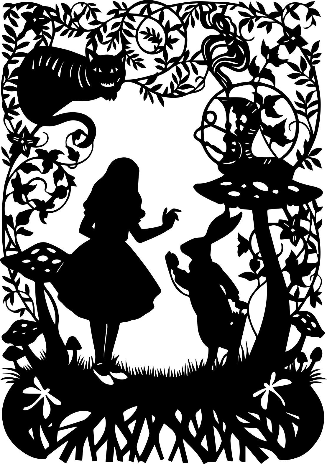 Alice Wonderland 49 Stencil Svg Vector Free Vectors